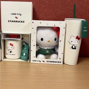 Starbucks Hello Kitty Mug, Plush, and Tumbler Set - Red, Green, White
